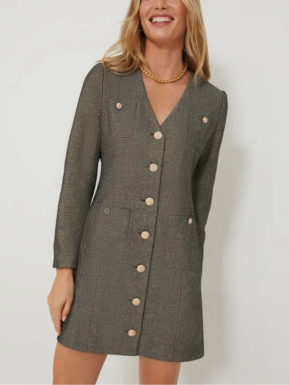 Tuckernuck Pomander Place Coventry Metallic Keira Dress Metallic Tweed Sz Medium